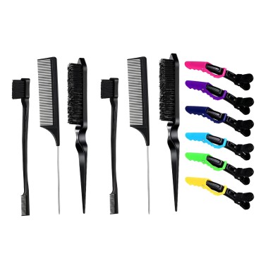 2 Pcs Rat Tail Combs,6 Pcs Hair Clips for Styling Sectioning, 2 Pcs Edge Brush, 2 Pcs Teasing Hair Bursh, Parting combs for braiding Hair.