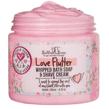 Bella & Bear Love Flutter Whipped Bath Soap And Shave Cream - Body Wash for Women and Girls - Perfect Bar Soap Alternative - Natural Shave Cream Paraben Free, No Harmful Chemicals, Cruelty Free, Vegan