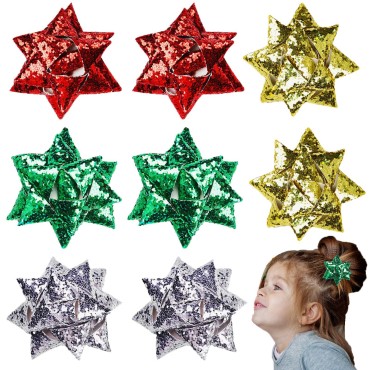 8 Pcs Christmas Bow Hair Clips for Girls Sparkle Xmas Bow Alligator Hair Clips Festive Glitter Bow Hairpin Bow Hair Bobby Pin Holiday Hair Accessory Party Gifts