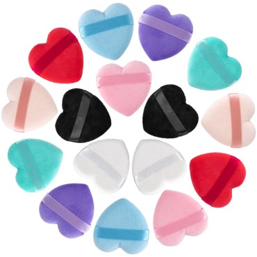 OIIKI 16pcs Heart Makeup Puff, Cotton Powder Puff, Makeup Tool Sponges Blender Cleanser, in Love Shape with Strap, for Cosmetic