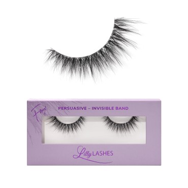 Lilly Lashes Persuasive Sheer Band | False Eyelashes w/Invisible Band Lashes | False Lashes Natural Look | Wispy Lashes Style | Faux Mink Lashes | Clear Band Lashes | Reusable Eyelashes 20x | 13.5mm