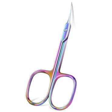 Omind Cuticle Scissors Extra Fine for Precise Fingernails and Cuticles, Curve Blade Stainless Steel Nail scissors for Eyebrow, Eyelash, Trim Nail and Dry Skin, Chameleon