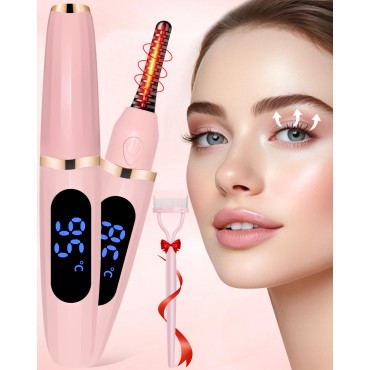 Heated Eyelash Curlers, Heated Lash Curler Best Seller with Comb Electric Eyelash Curler LED Display 3 Temp Settings for Makeup Tools USB Rechargeable Natural Curling 24H Long Lasting for Women Gifts