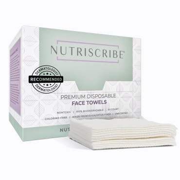 Nutriscribe Disposable Face Towels XL, Dermatologist Approved 100% Natural Eucalyptus Fiber Face Towel, Tested for PFAS, Facial Washcloth, Makeup Remover, 50 count