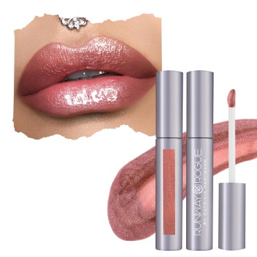 Runway Rogue Classic Lip Gloss, Semi-Sheer Golden Rose Hydrating Shimmer Lip Gloss, ‘Chameleon’