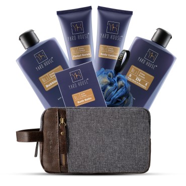 YARD HOUSE All Natural Bath and Body Spa Gift Basket Set for Men - Ocean Breeze - Luxury Men's Skin Care Kit For Him in Toiletry Bag for Revitalization, Exfoliating, Cleasing, Moisturing