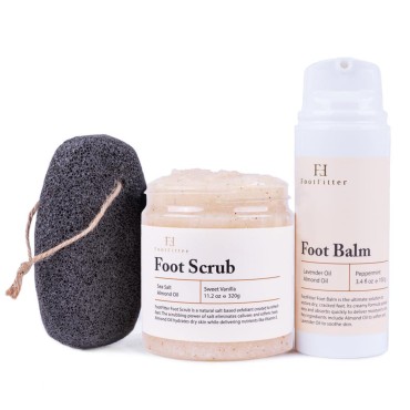 FootFitter Pedicure Foot Care Set - Sea Salt Foot Scrub, Foot Repair Balm & Volcanic Pumice Stone, Exfoliating Feet Repair Kit