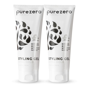 Purezero Styling Gel, Hold and Control, Adds Volume and Thickness, Non Greasy, Zero Sulfates, Parabens, Dyes,100% Vegan & Cruelty Free, Great For Color Treated Hair (8oz, 2 Pack)