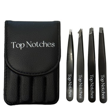 Top Notches Tweezer Set - High Grade Tweezers For Women And Men, Perfect For Eyebrows Facial Hair Ingrown Hair And Splinter Removal