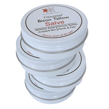 Big Crazy Buffalo Pure Bison Tallow Salve, Unscented, 4 Pack - No Irritating Ingredients, Simple & Clean, Body Butter, Full Body Hydration, Replaces Lotion, For Cracked, Dry, Itchy, Irritated Skin