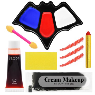 6 pcs Halloween Family Makeup Kit - Face Body Paint with Liquid Blood Gel,Multicolour Pigments,Makeup Tools and More Easy On Makeup Set Realistic Washable Special Effects SFX Cosplay Accessories