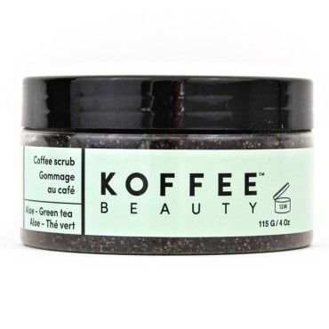 Koffee Beauty Aloe and Green Tea Coffee Scrub, 4 oz - Organic Exfoliating Body Scrub - Face Exfoliator with Soothing, Hydrating Oils - Restores Skin's Softness, Brightness - Fresh, Light Scent