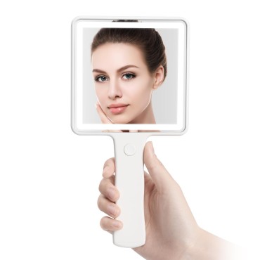 helloleiboo Handheld Makeup Mirror, LED Dimmable Travel Mirror, USB Charging, No AAA Battery Required, Mini Portable, Multi-Functional Cosmetic Mirror for Travel and Home Use.