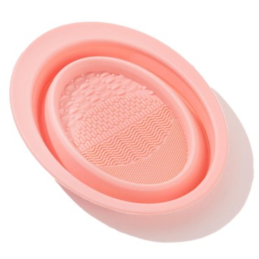 Brush Bubble Foldable Silicone Makeup Brush Cleaner Mat or Bowl - Portable Cleaning Tool for Brushes, Powder Puffs, and Sponges, Travel Friendly (Pink)