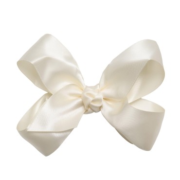 HAIRBOWS Girls' Satin Hair Bows with a Knot Wrap Center on a Clip, All Ages and Hair Types, 5 Inch Bow, Antique White