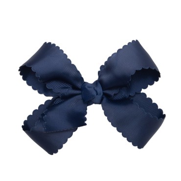 HAIRBOWS Girls' Grosgrain Scalloped Edge Bow with a Knot Wrap Center on a Clip, All Ages and Hair Types, 5 Inch Bow, Navy