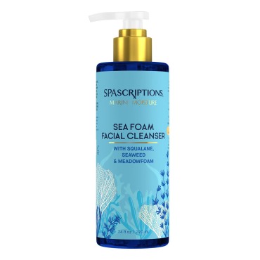 SpaScriptions Marine Moisture Sea Foam Facial Cleanser, Hydrating Foaming Face Cleanser, Purifying Daily Face Wash, Moisturizing, with Squalene, Seaweed & Meadowfoam, 7.4 oz