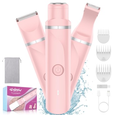 WUFAYHD 3 in 1 Bikini Trimmer for Women, Painless Facial Hair Removal, Electric Razors for Womens Pubic Hair, Cordless Body Shaver for Face, Underarm, Leg, Private Areas, Waterproof Wet/Dry Shaving