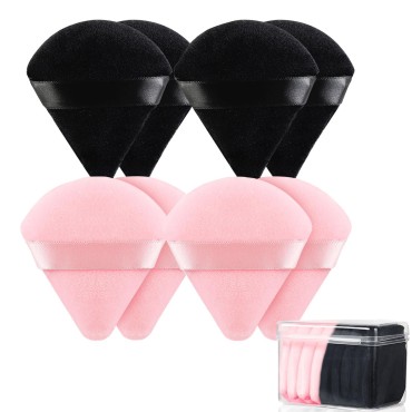 8 Pcs Triangle Powder Puff Face with Case, Cotton Soft Triangle Makeup Puff Velour Cosmetic Foundation Blender Sponge Beauty Makeup Tools for Both Dry and Wet