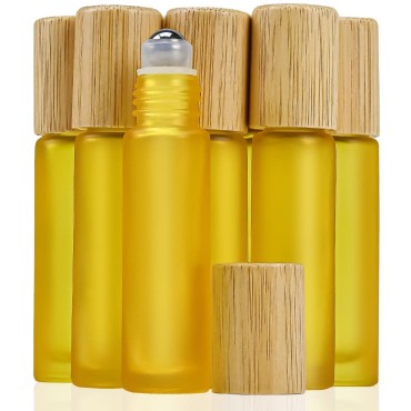 Essential Oil Roller Bottles 10 Pack 10 ml Frosted Glass Essential Oil Roller Bottles with Stainless Steel Roller Ball Bamboo Cap Bulk for Essential Oils
