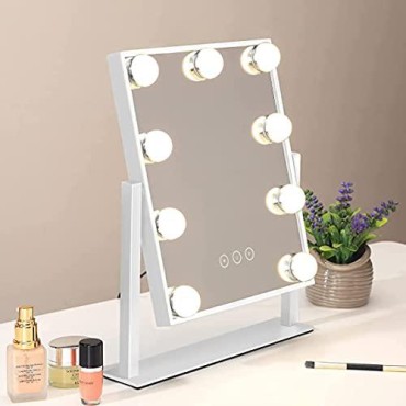 IMEASY Vanity Mirror with Lights?Hollywood Lighted Makeup Mirror with 3 Color Modes and 9 Dimmable Diamond LED Light Bulbs Detachable 10X Magnification 360° Rotation Touch Control