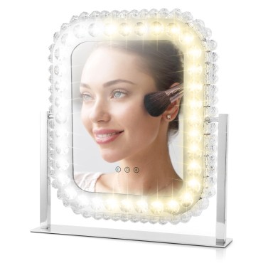 AAA Fulfillment Vanity Mirror with Lights, Large Crystal Lighted Makeup Mirror, Hollywood Light up Mirror (Square)