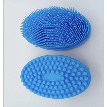2 in 1 Bath and Shampoo Wash Brush Silicone Body Brush Bath Shower Scrubber Soft Silicone Loofah Exfoliating Body Scrubber (Blue)