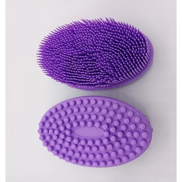 2 in 1 Bath and Shampoo Wash Brush Silicone Body Brush Bath Shower Scrubber Soft Silicone Loofah Exfoliating Body Scrubber (Purple)