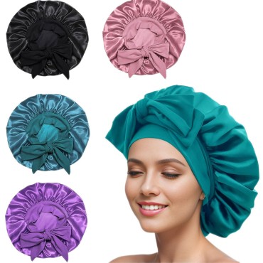 4Pcs Satin Bonnet Silk Bonnet with Tie Band, Hair ...