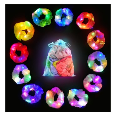 Lolalet 12PCS LED Light Up Hair Scrunchies, Neon H...