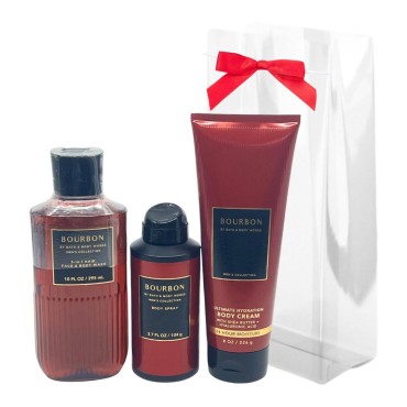 Bath & Body Works Bourbon for Men 3pc bundle - Gift Pack for Holiday - Body Wash - Body Cream - Body Spray