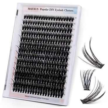 MAEXUS Lashes Premium DIY Cluster Eyelashes 40D-0.07D, 280pcs, Perfect for Lash Extensions and Lash Clusters at Home - Reusable and Vegan, Perfect for Dramatic or Natural Look (M40D, 9-16mm MIX)