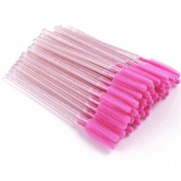 Apothie 50 Pieces Silicone Disposable Mascara Eyelash Wands - Eyebrow & Lash Extension Spoolie Brushes, Comb Separator, Microblading Tool, Applicator (50 Brushes, Pink Crystal)