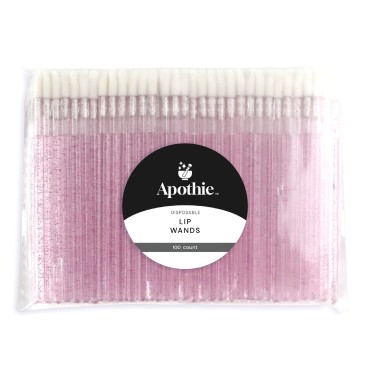 Apothie 100 Pieces Disposable Lip Applicators - Lint-Free Versatile Doe Foot Makeup Wands for Lip Gloss, Lipstick, Lash Extensions, Beauty Starter Kits Essential (100 Brushes, Rose Pink Crystal)