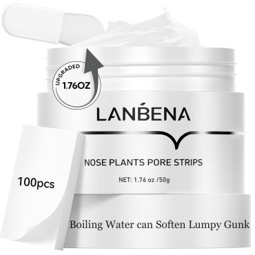 LANBENA Nose Strips for Blackheads (1.76 Oz), 100 pcs Nose Plants Pore Strips, Blackhead Remover Mask, NOTE: Cream Turns Rubbery & Jellylike Below 77°F / 25°C, Place Bottle in Boiling Water to Soften