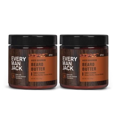 Every Man Jack Beard Butter- Aged Bourbon Fragrance - Rejuvenates, Hydrates, and Styles Dry Beards While Relieving Itch - Naturally Derived with Cocoa Butter and Shea Butter - 4-ounce - 2 pack
