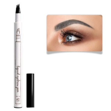 Tattoo Eyebrow Pen with Four Tips Long-lasting Smudge-Proof All Day Waterproof Brow Gel and Tint Dye Cream for Eyes Makeup (#4-black)