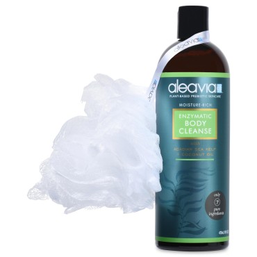 Aleavia Enzymatic Body Cleanse with Loofah Poof - Fragrance-Free Organic & All-Natural Prebiotic, Vegan Body Wash - Sulfate-Free Body Cleanser - 16 Oz.