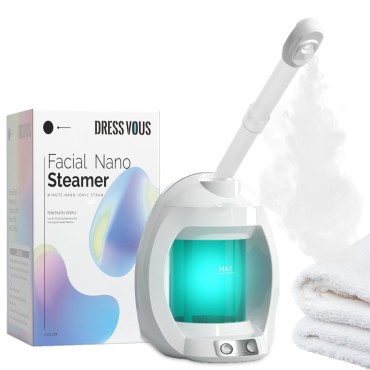 Facial Steamer-Face Steamer for Facial Deep Cleaning, Vaporizador Facial Steamer for Esthetician and Nano Ionic Hot Steam for Face, Prosfessional Facial Steamer with Arm. (White-Arm)