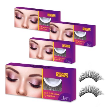 Reusable Self Adhesive Eyelashes No Glue or Eyeliner Needed,Easy To Apply 3 Secs To Put On,4 Pairs Stable Non-slip Waterproof False Lashes Gift for Women Natural Look (A202)