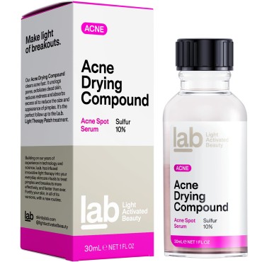 l.a.b. Light Activated Beauty Acne Drying Compound Lotion, Helps Reduce Pimples, Redness, and Clogged Pores Overnight, Exfoliates Dead Skin, with Salicylic Acid and 10% Sulphur Zinc Oxide, 1 Fl Oz