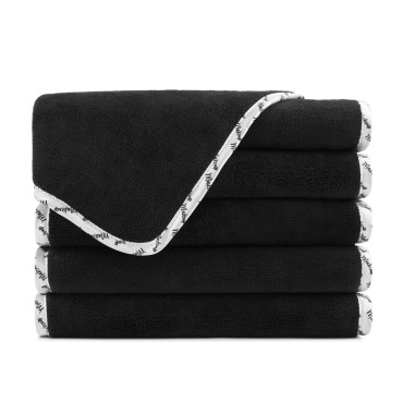 Arkwright Makeup Remover Wash Cloth - (Pack of 6) Soft Coral Fleece Microfiber Fingertip Face Towel Washcloths for Hand and Make Up, 13 x 13 in, Black with White Piping