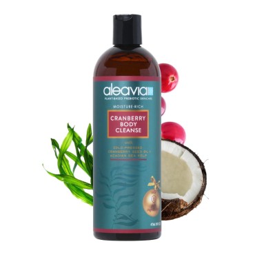 Aleavia Cranberry Body Cleanse - Organic & All-Natural Prebiotic Body Wash, Scented with Pure Essential Oils - Nourish Your Skin Microbiome - 16 Oz.