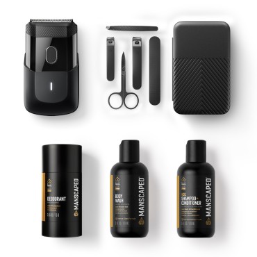 MANSCAPED® The Handyman™ Travel Essentials Includes Compact Face Shaver, Shears 3.0 5-Piece Nail Kit, Underarm Aluminum-Free Deodorant, 3oz Refined™ Body Wash, 3oz 2-in-1 Shampoo & Conditioner