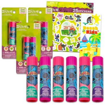 Stitch Lip Balm Tube Bundle for Girls - 6 Pack of Stitch Lip Balm in Assorted Flavors Plus Lilo and Stitch Stickers, More | Stitch Party Favors