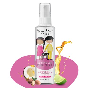 MAYA MARI Kids Detangler Spray with Argan, Coconut and Lime Oils - Gentle Hair Detangler for Kids, Toddlers and Babies, 8 oz - No More Tangles, Ideal for Curly Hair