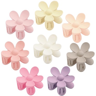 Flower Hair Clips 8PCS, Hair Claw Clips for Women Thick Thin Hair, Flower Claw Clips Matte Non Slip Strong Hold Hair Clips for Women Girls, Large Cute Claw Clips Big Hair Jaw Clips 8 Colors