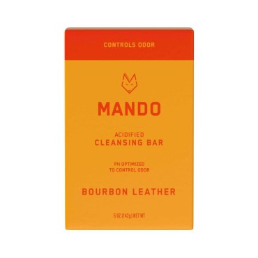 Mando Acidified Cleansing Bar - 24-Hour Odor Control - Removes Odor Better than Soap - Moisturizing Formula - SLS Free, Paraben Free - Safe For Sensitive Skin - Bourbon Leather