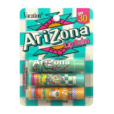 AriZona Iced Tea SPF 30 Lip Balms 3-Pack by Vacation Sunscreen, Hydrating Lip Sunscreen Chapstick, Water Resistant Vegan Sunscreen Lip Balm, 3 Iconic Flavors, Limited Edition SPF Chapstick (Pack of 3)