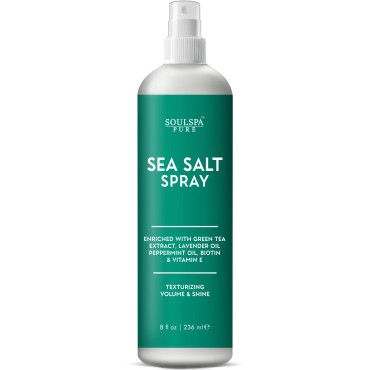 SOULSPA PURE Sea Salt Spray for Hair Men & Women - with Biotin, Peppermint & Lavender Oil - Textured Hairstyles, Curl-Defining, Beach Waves, for Volume & Shine - 8 fl oz